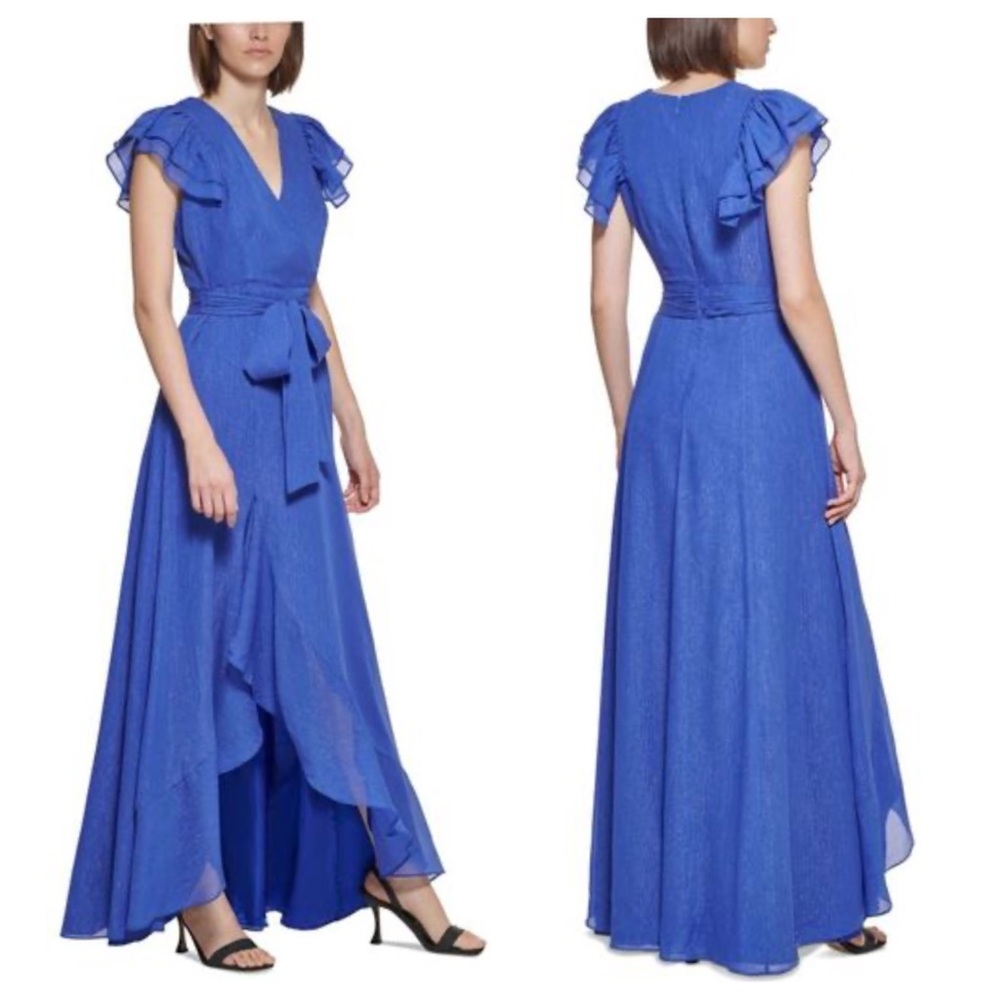 Calvin Klein Metallic Ruffle Tie-Front Dress NWT